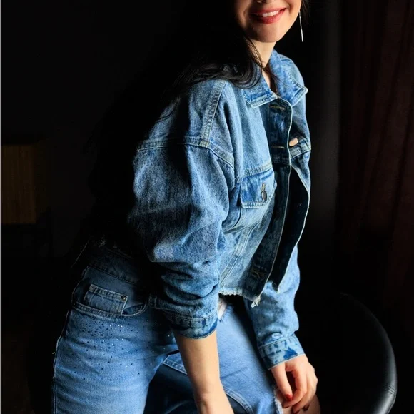 Highway Jeans Denim Jacket Shredded Cropped With Elastic Size L - Picture 2 of 9